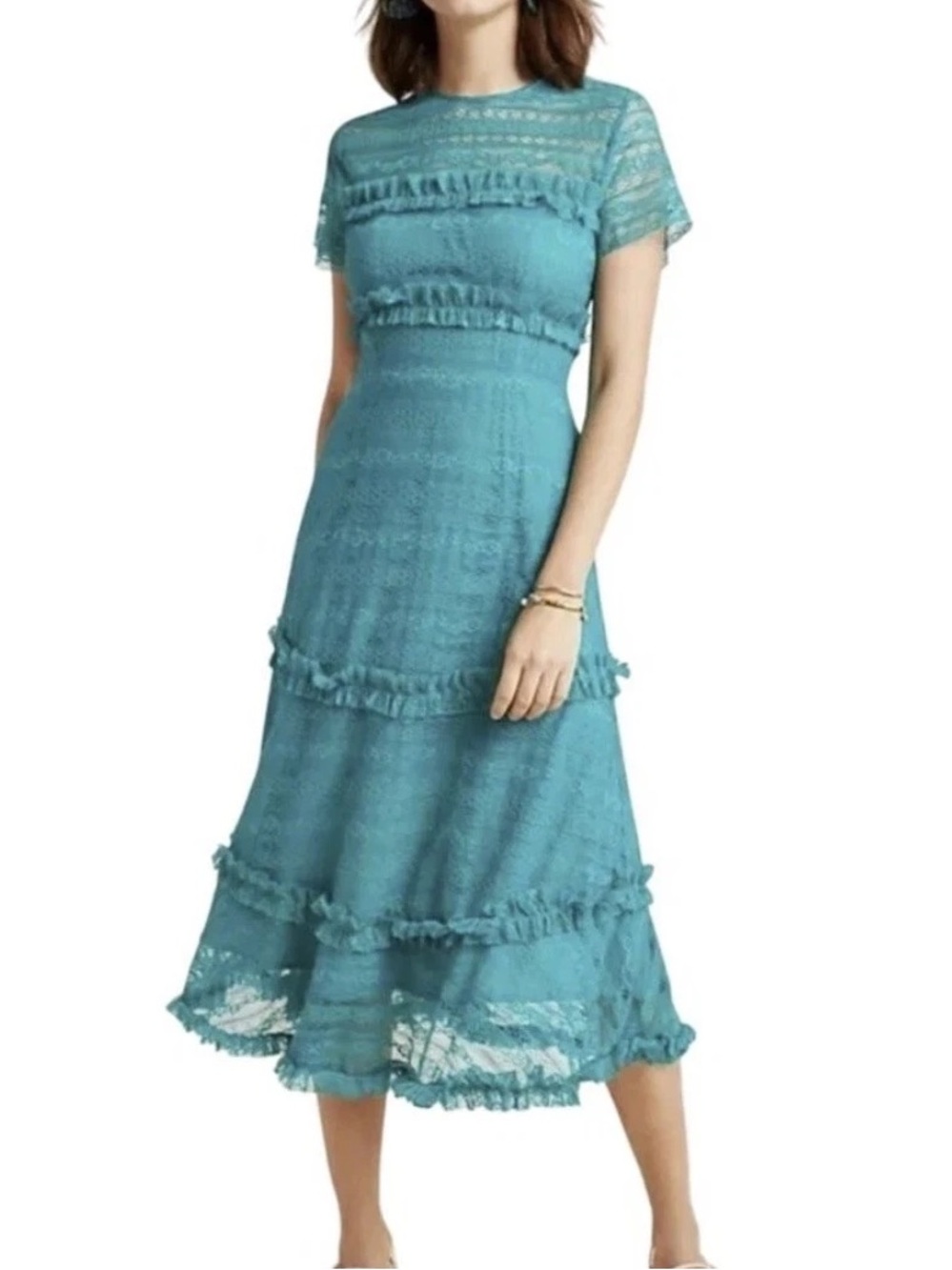 Green Lace Anthropologie Vone Dashing Lace Midi Dress size 4